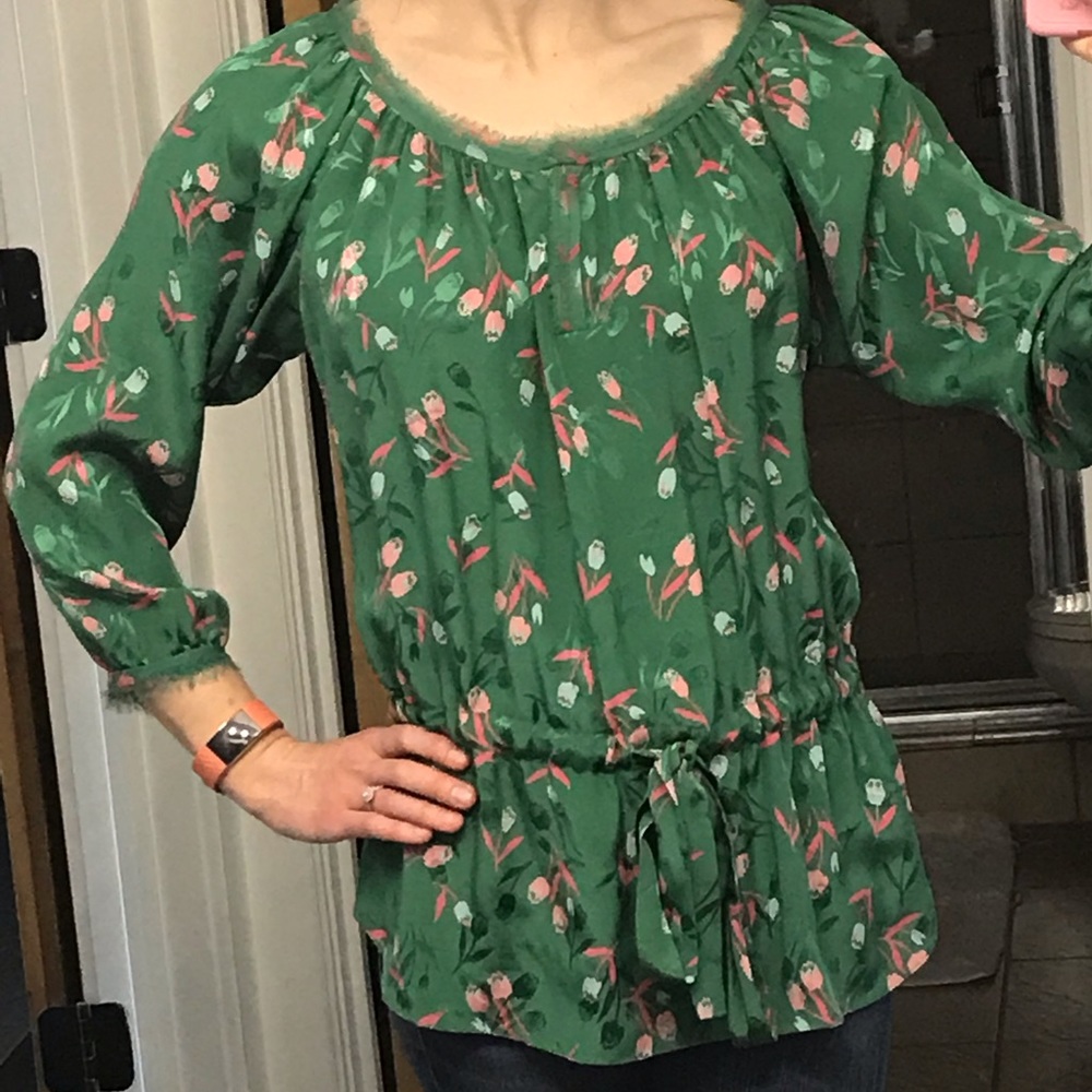 Rebecca Taylor silk floral print green blouse